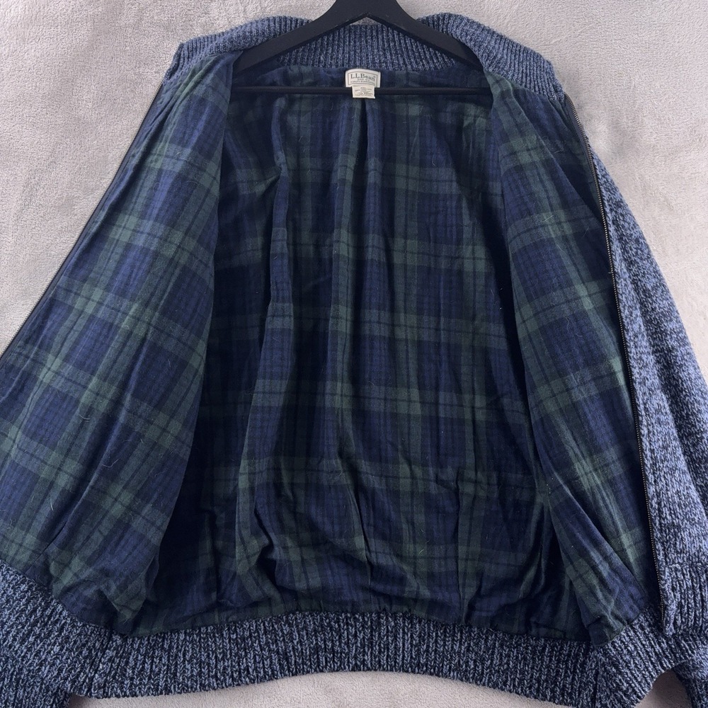 L.L.Bean Lambswool Sweater Jacket Mens Size XL Blue Full Zip Plaid Lined‎ Knit - Picture 5 of 6
